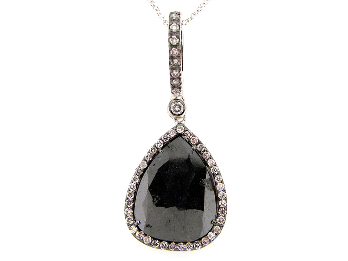 ROSE CUT SLICE  BLACK & WHITE DIAMOND PENDANT, 18KW (R/N)