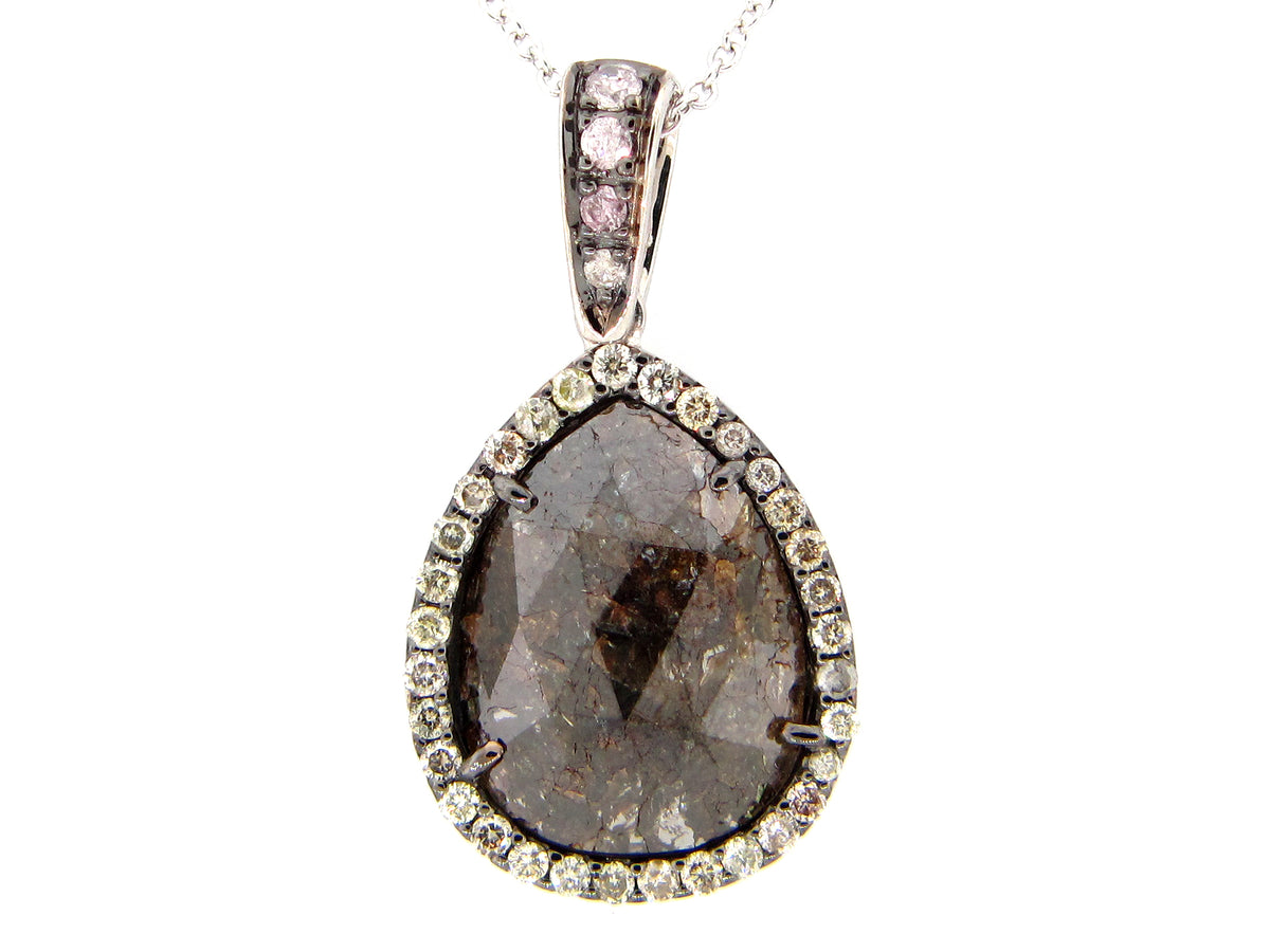 ROSE CUT SLICE  BROWN & WHITE DIAMOND PENDANT, 18KW (N)