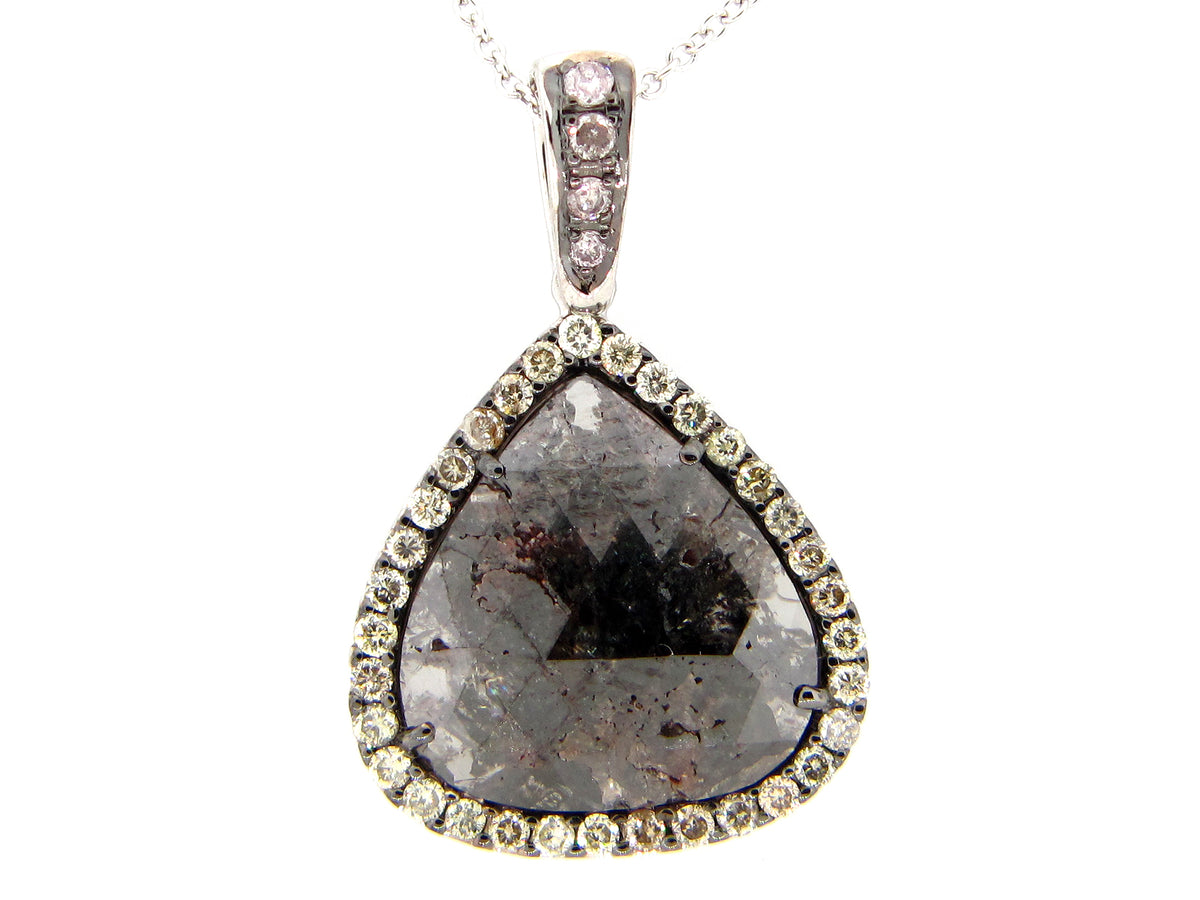 ROSE CUT SLICE  BROWN & WHITE DIAMOND PENDANT, 18KW (N)