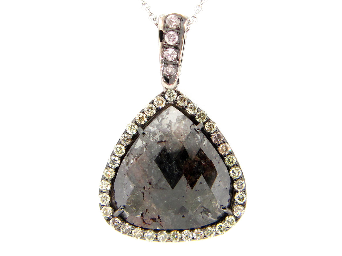 ROSE CUT SLICE  BROWN & WHITE DIAMOND PENDANT, 18KW (N)