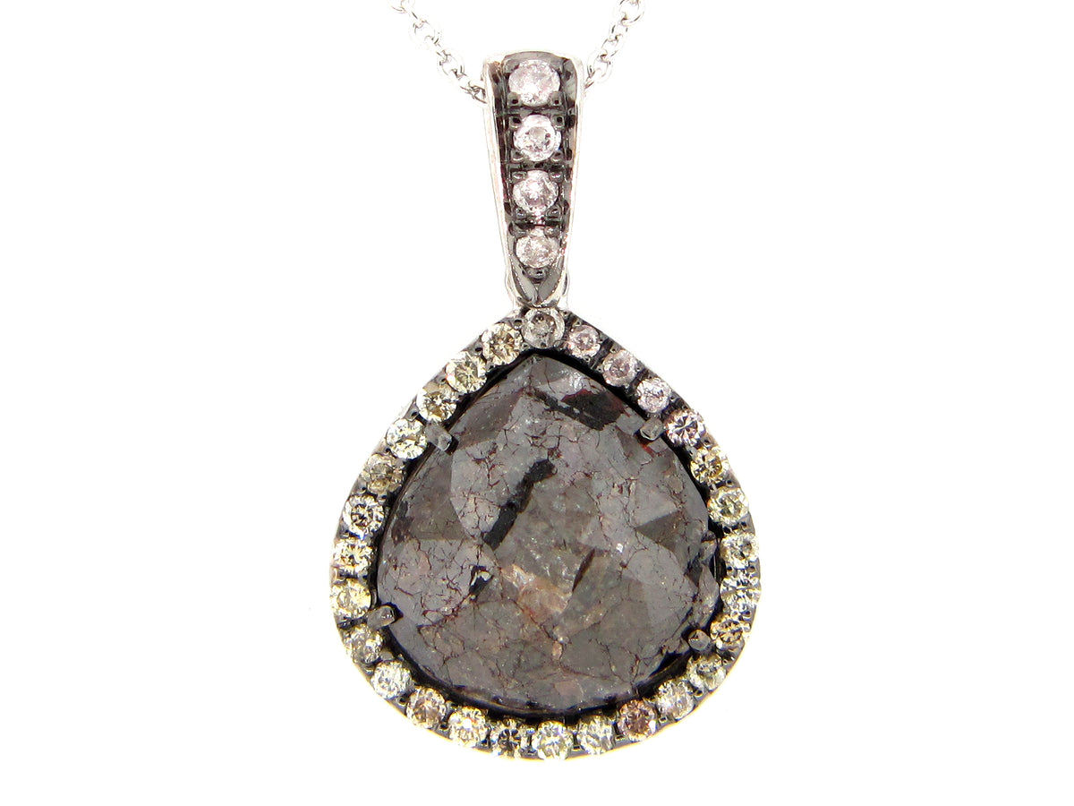 ROSE CUT SLICE  BROWN & WHITE DIAMOND PENDANT, 18KW (N)