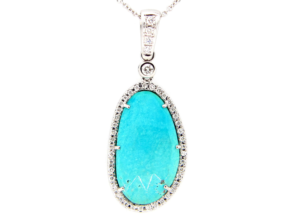 TURQUOISE & DIAMOND PENDANT, 18KW (I)