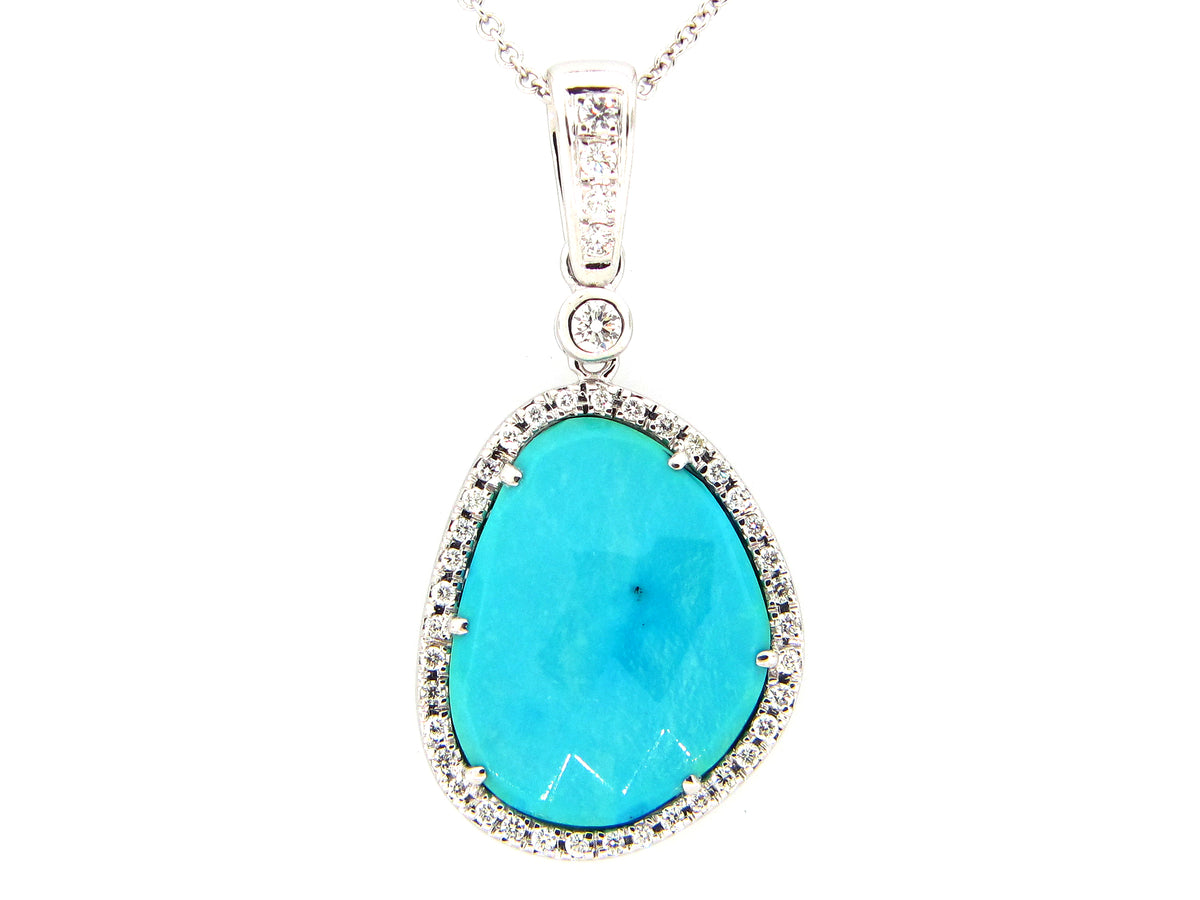 TURQUOISE & DIAMOND PENDANT, 18KW (I)