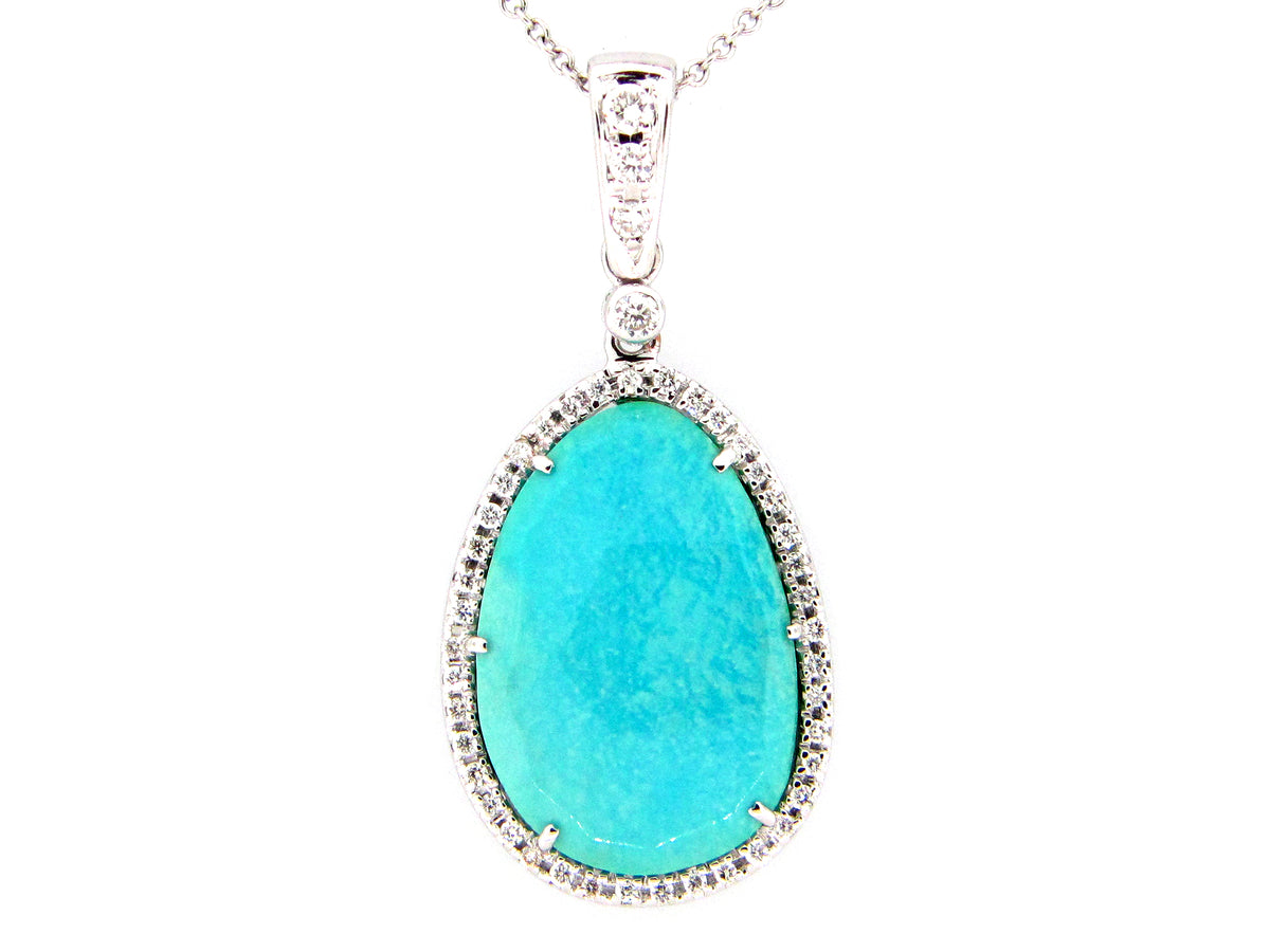 TURQUOISE & DIAMOND PENDANT, 18KW (N)