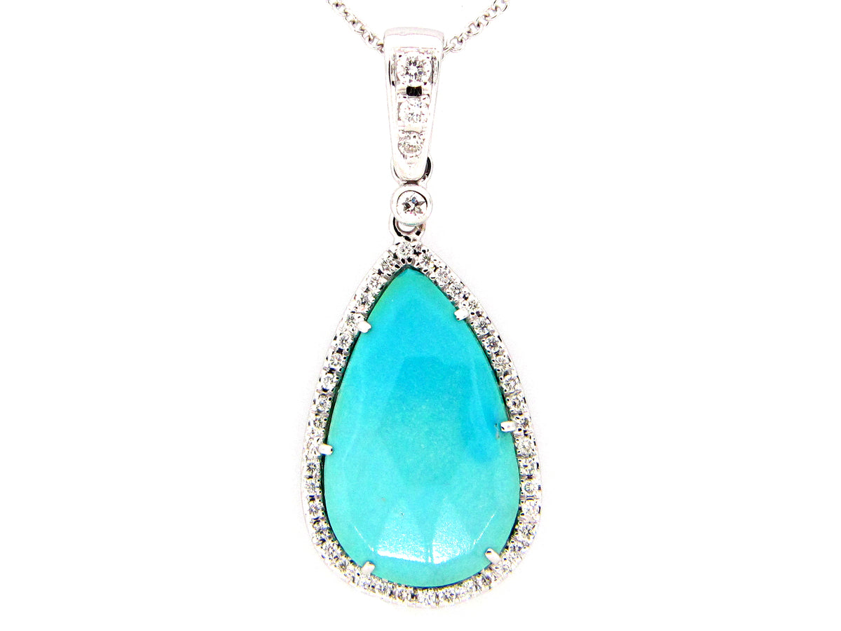 TURQUOISE & DIAMOND PENDANT, 18KW (N)
