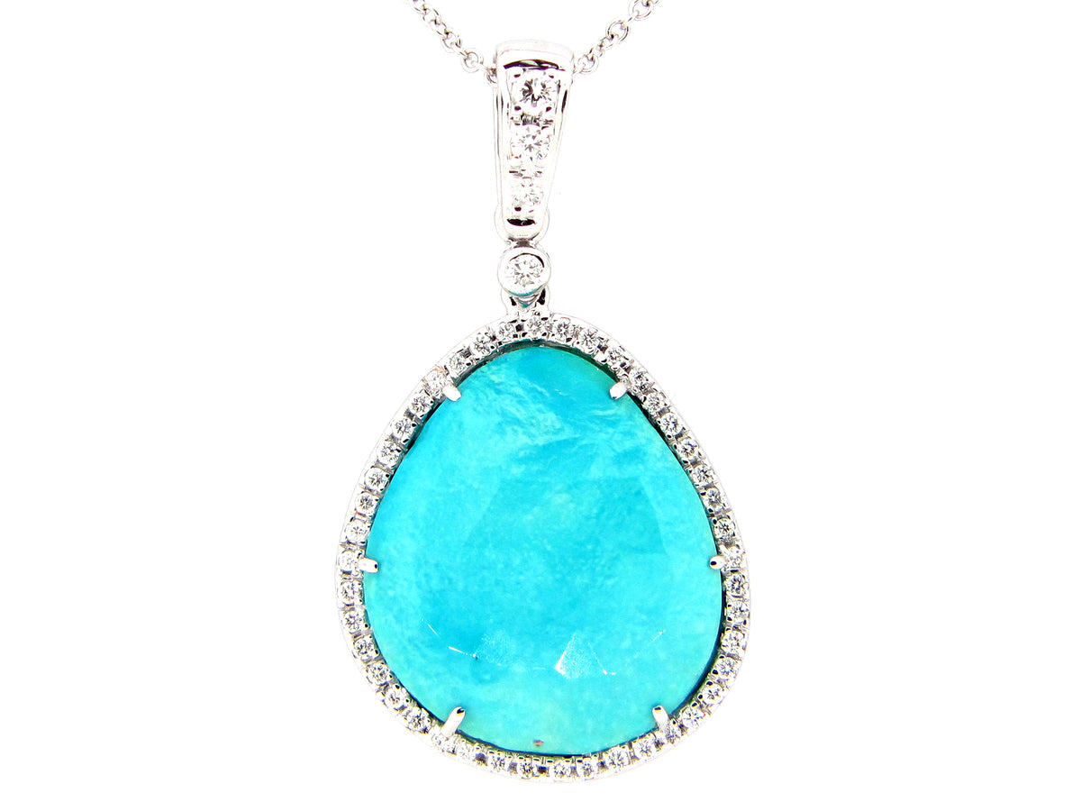 TURQUOISE & DIAMOND PENDANT, 18KW (N)