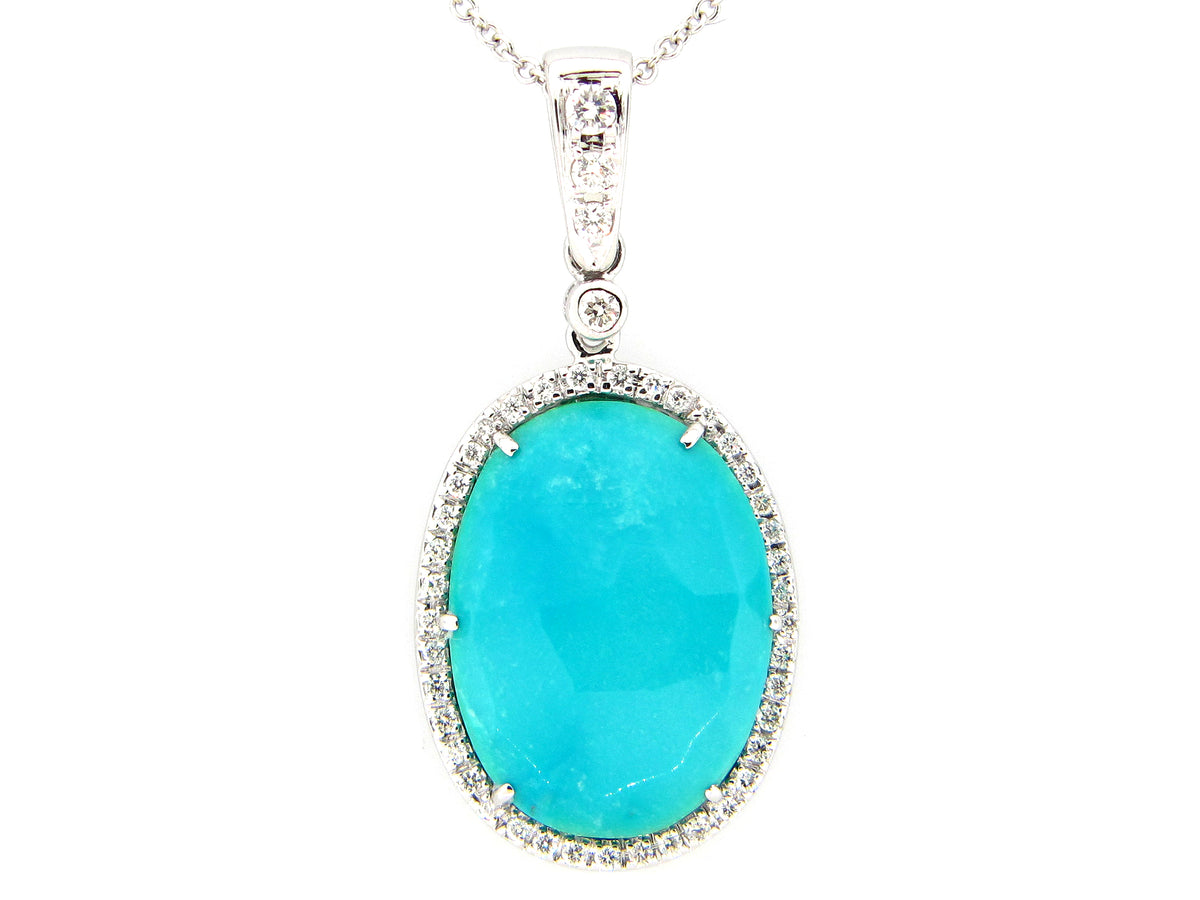 TURQUOISE & DIAMOND PENDANT, 18KW (N)