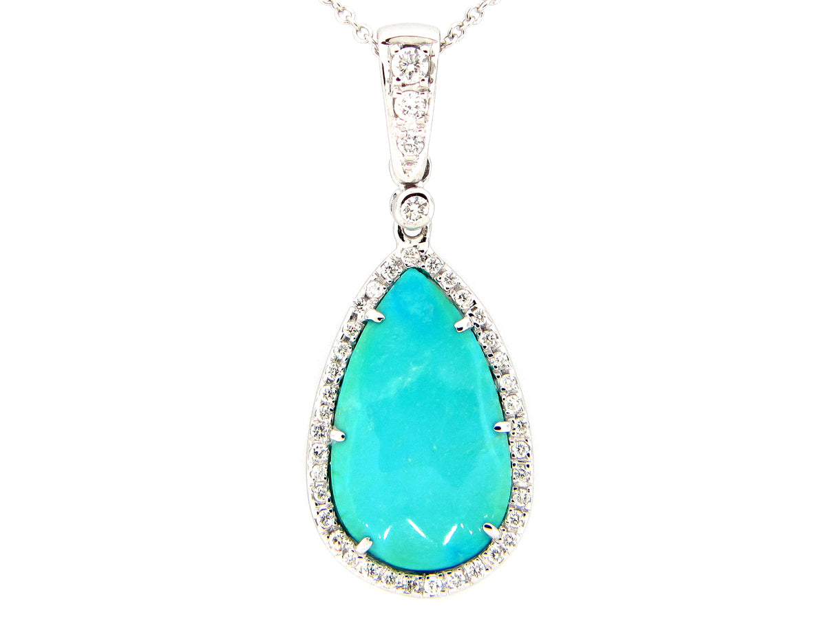 TURQUOISE & DIAMOND PENDANT, 18KW (N)
