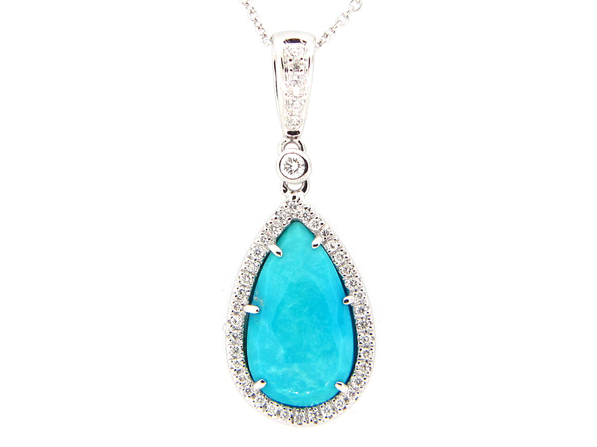 TURQUOISE & DIAMOND PENDANT, 18KW (N)