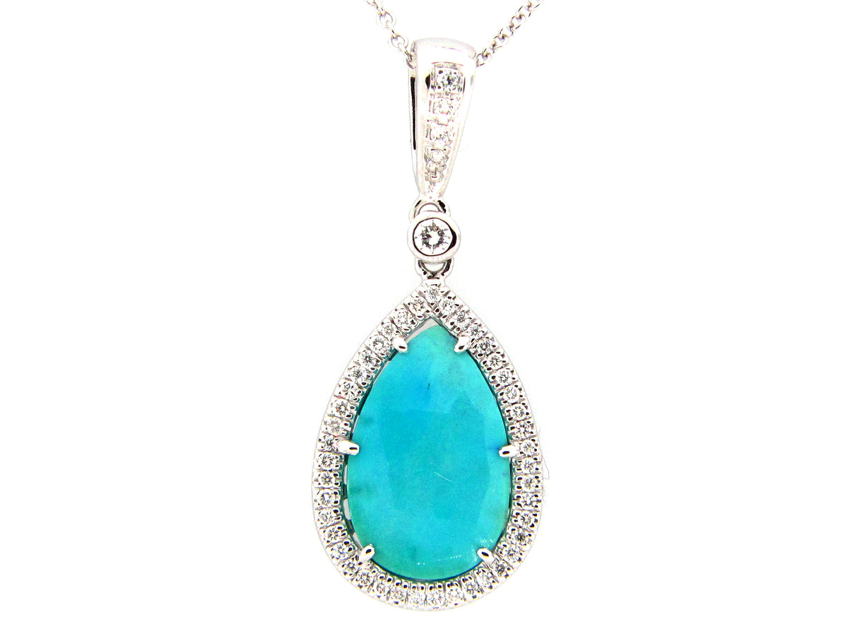 TURQUOISE & DIAMOND PENDANT, 18KW (N)