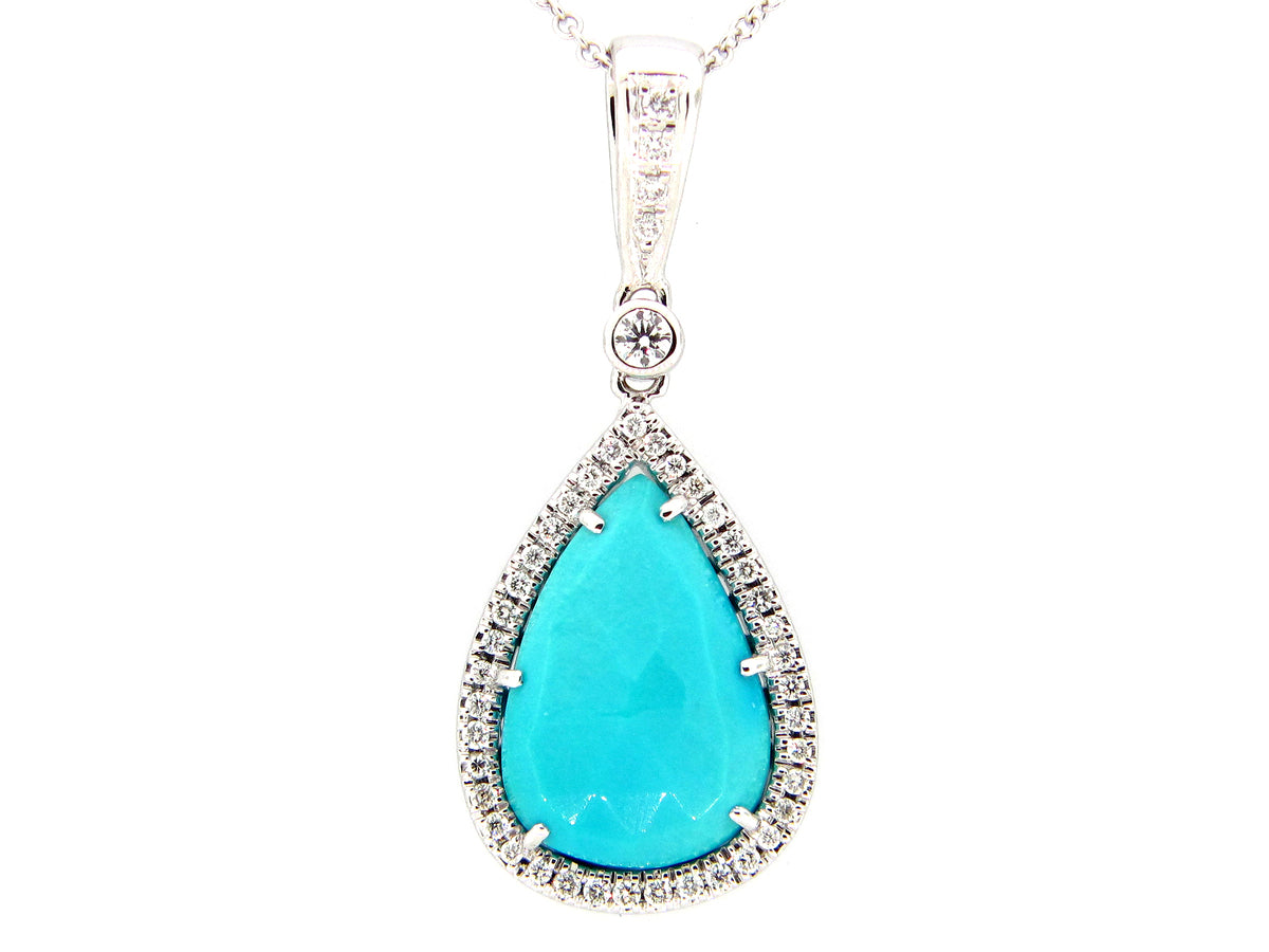 TURQUOISE & DIAMOND PENDANT, 18KW (N)