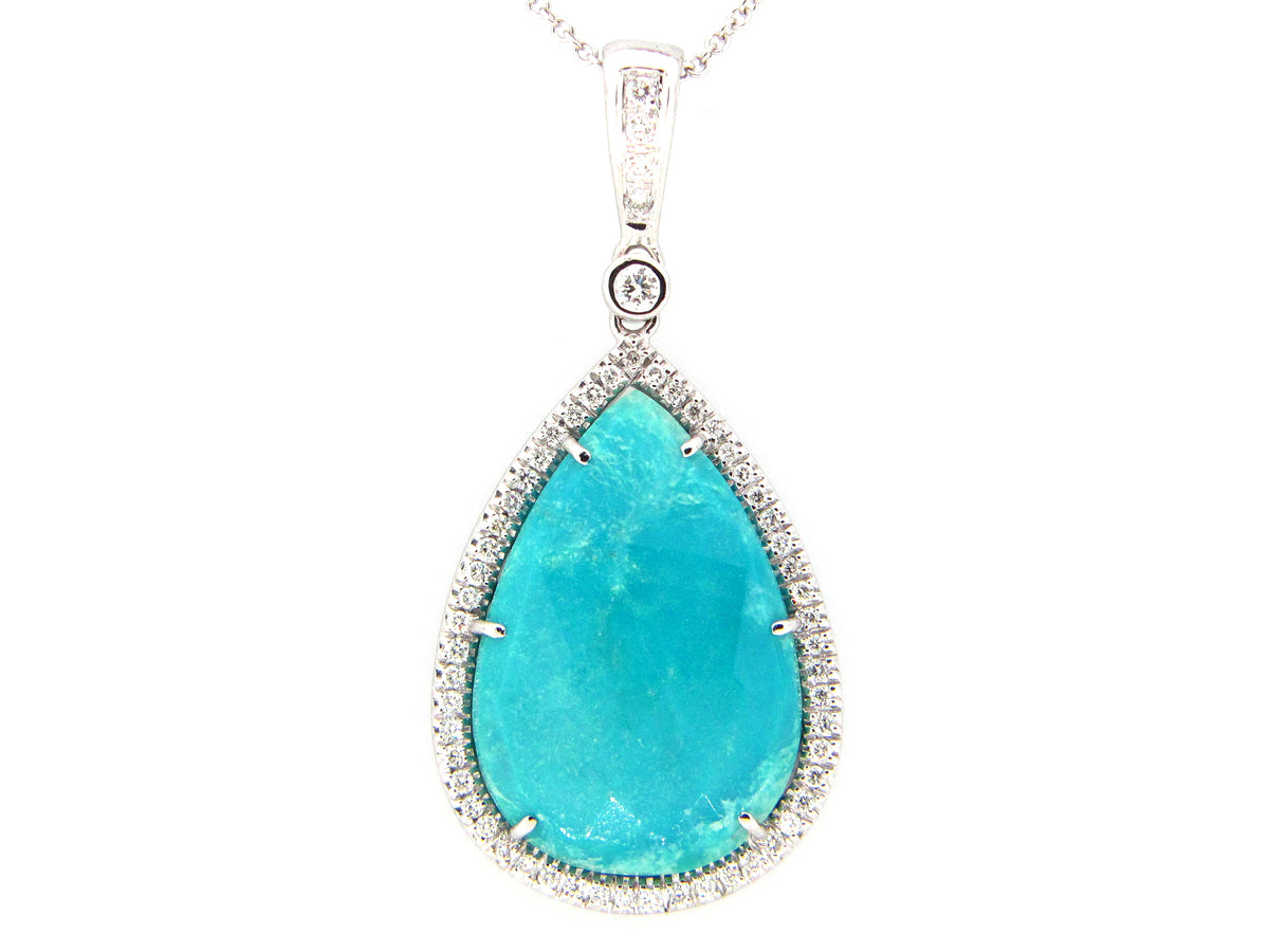 TURQUOISE & DIAMOND PENDANT, 18KW (N)