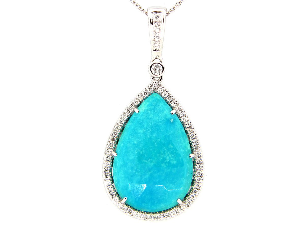 TURQUOISE & DIAMOND PENDANT, 18KW (N)