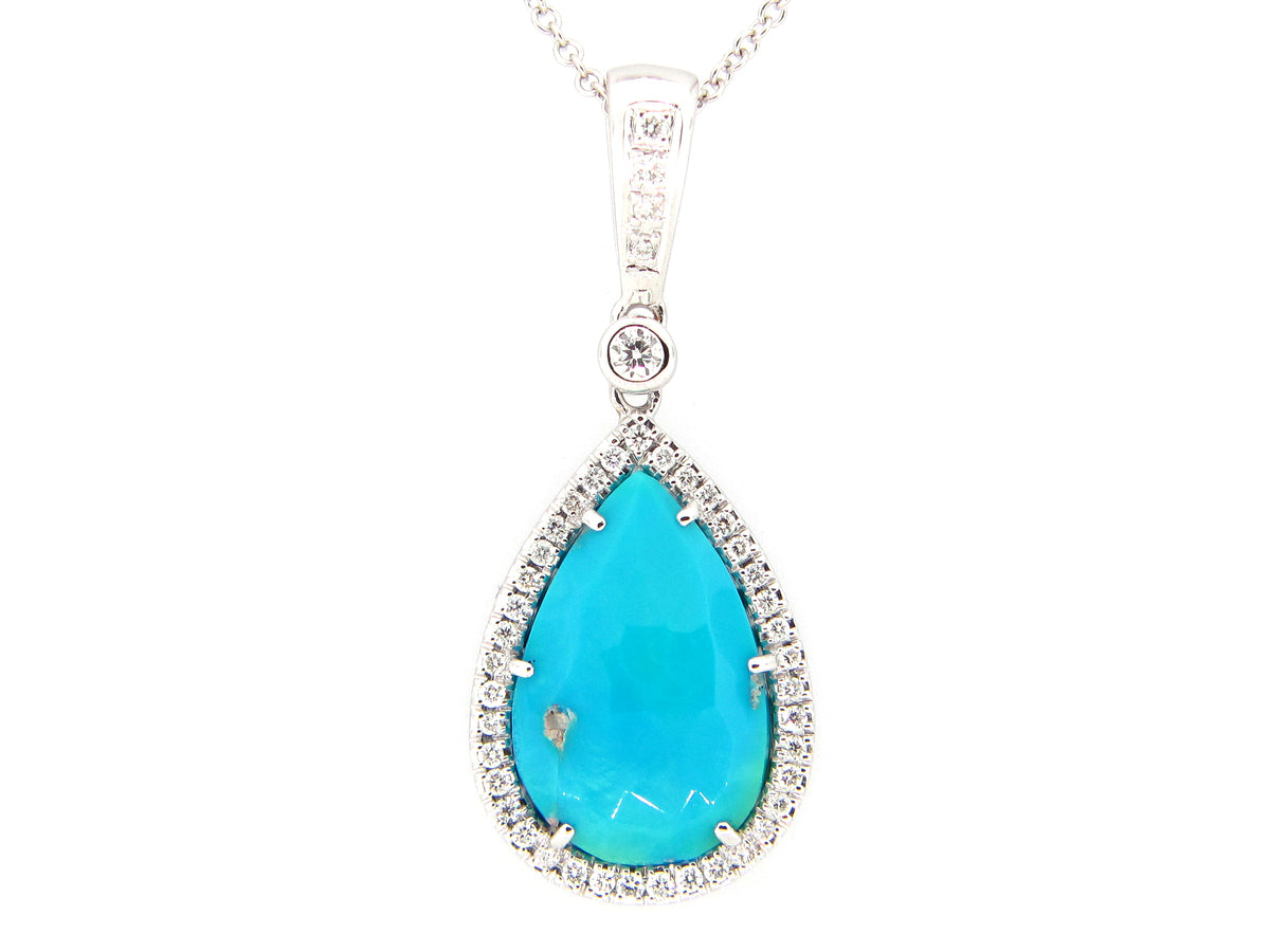 TURQUOISE & DIAMOND PENDANT, 18KW (N)