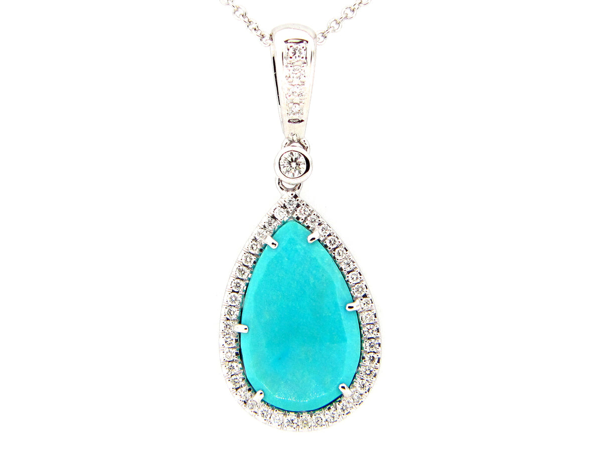 TURQUOISE & DIAMOND PENDANT, 18KW (N)
