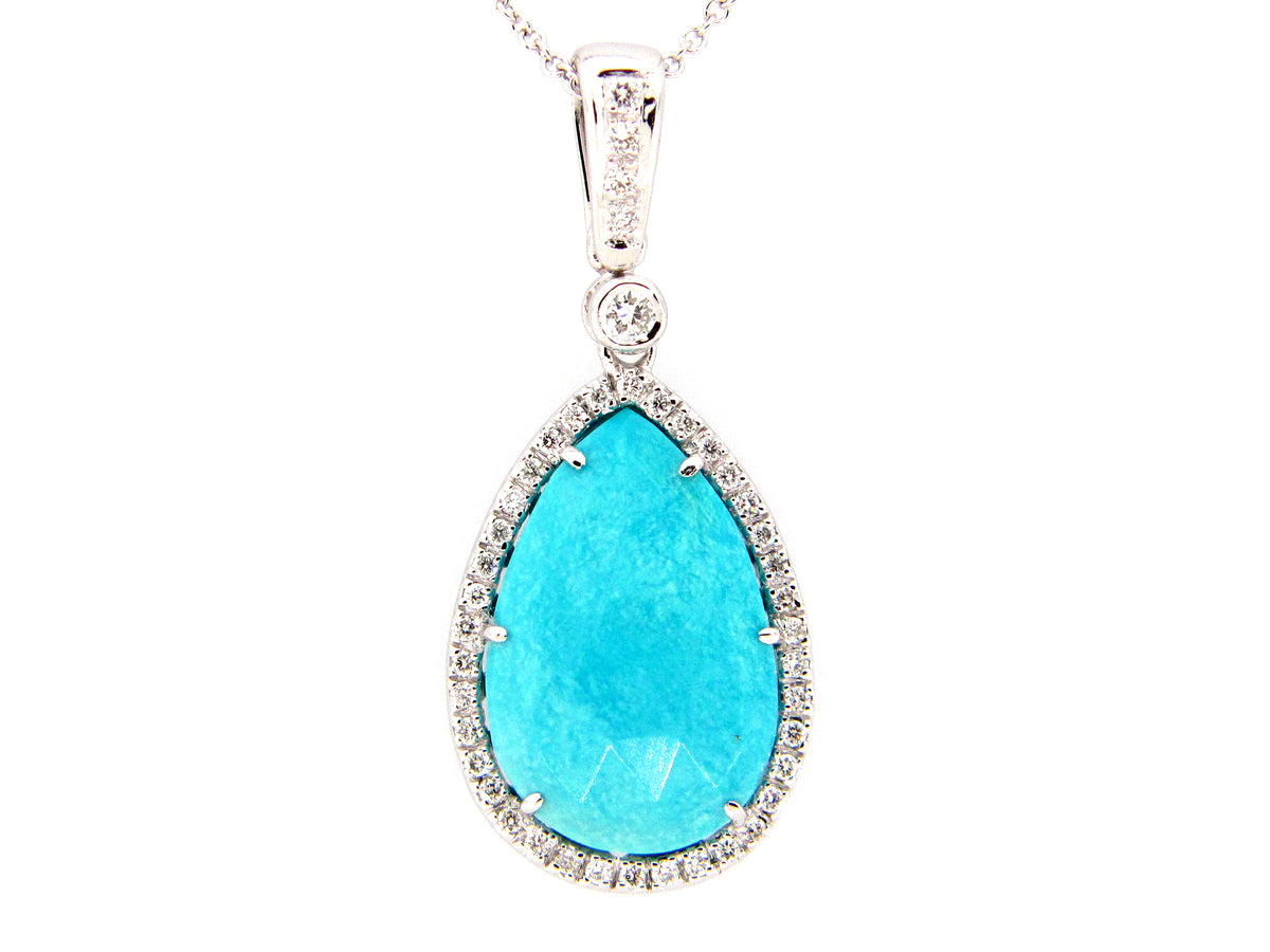 TURQUOISE & DIAMOND PENDANT, 18KW (N)