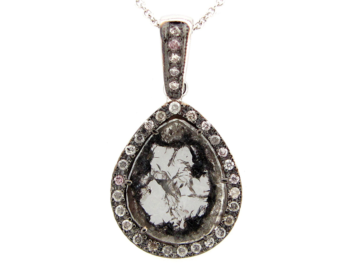 ROSE CUT SLICE GRAY DIAMOND PENDANT, 18KY (N)
