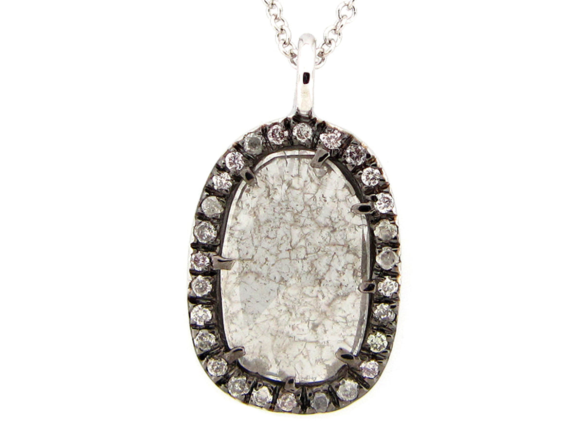 ROSE CUT SLICE GRAY DIAMOND PENDANT, 18KW (N)
