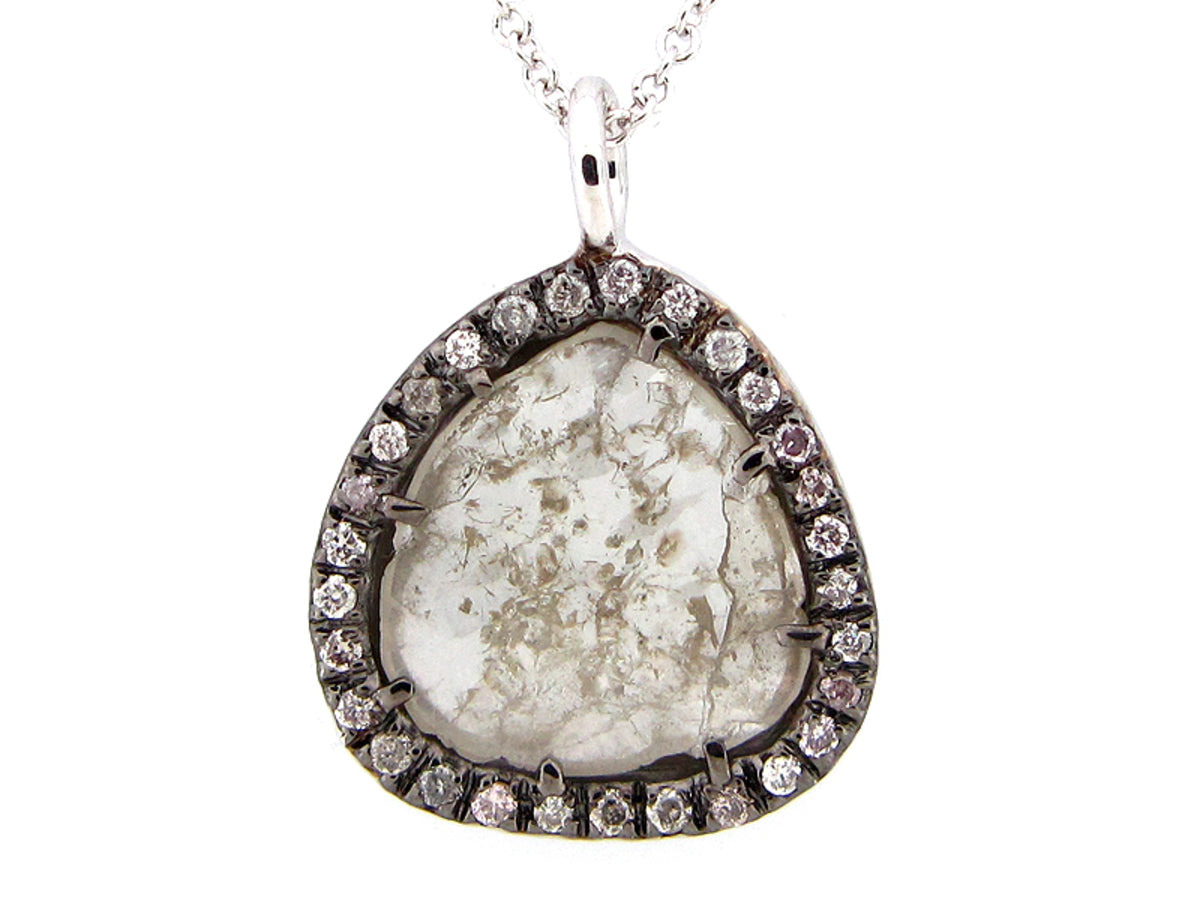 ROSE CUT SLICE GRAY DIAMOND PENDANT, 18KW (N)