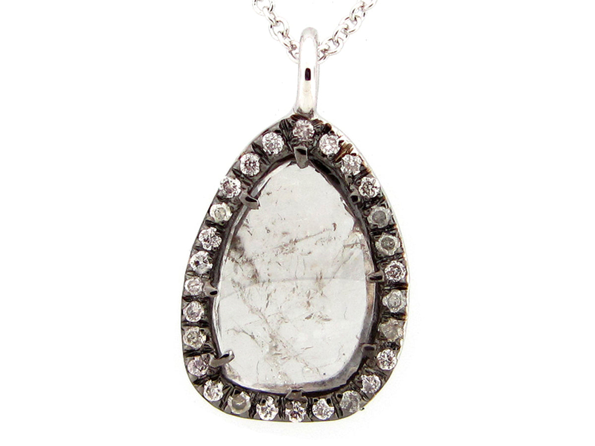 ROSE CUT SLICE GRAY DIAMOND PENDANT, 18KW (N)