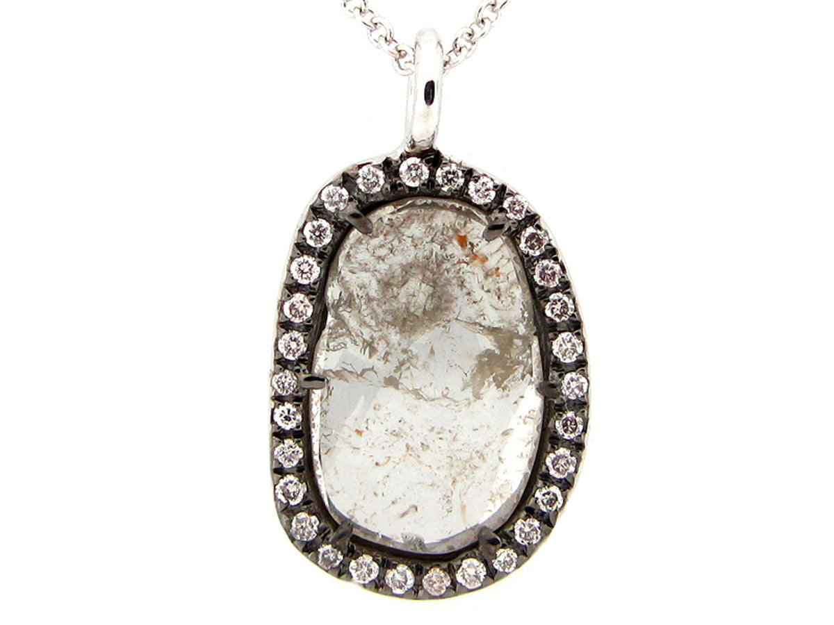 ROSE CUT SLICE GRAY DIAMOND PENDANT, 18KW (N)