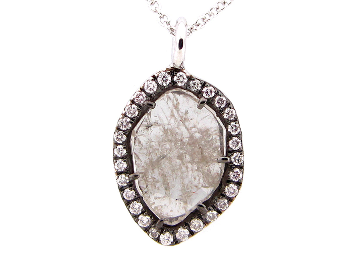 ROSE CUT SLICE GRAY DIAMOND PENDANT, 18KW (N)