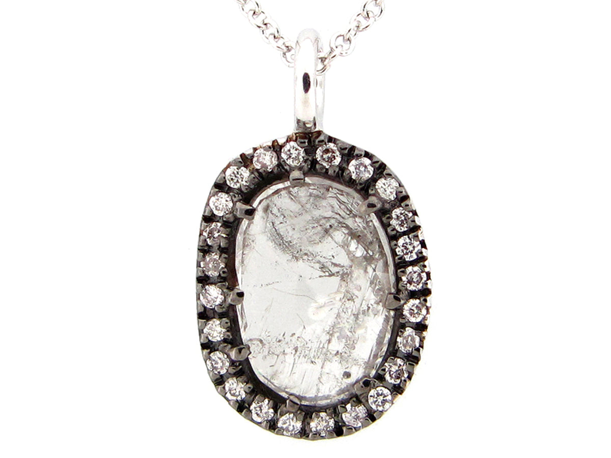 ROSE CUT SLICE GRAY DIAMOND PENDANT, 18KW (N)