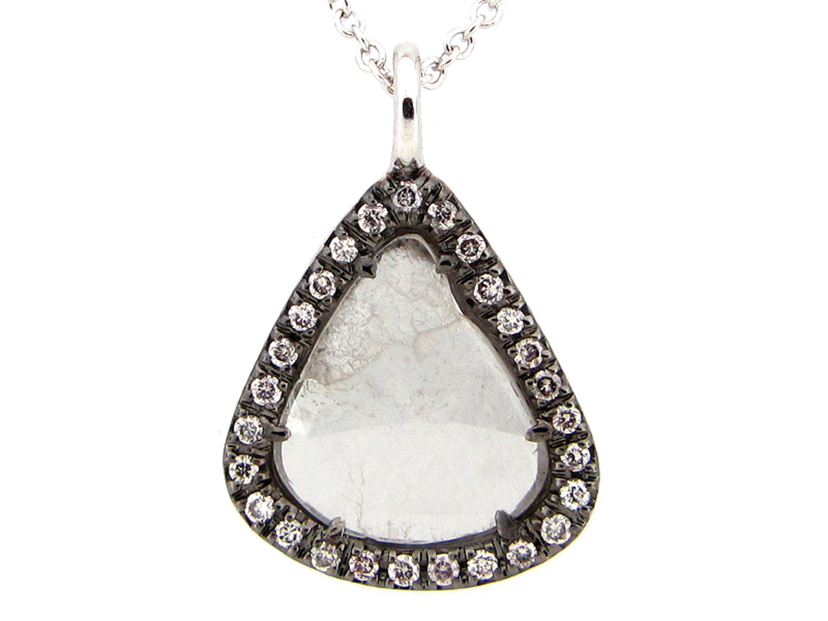ROSE CUT SLICE GRAY DIAMOND PENDANT, 18KW (N)