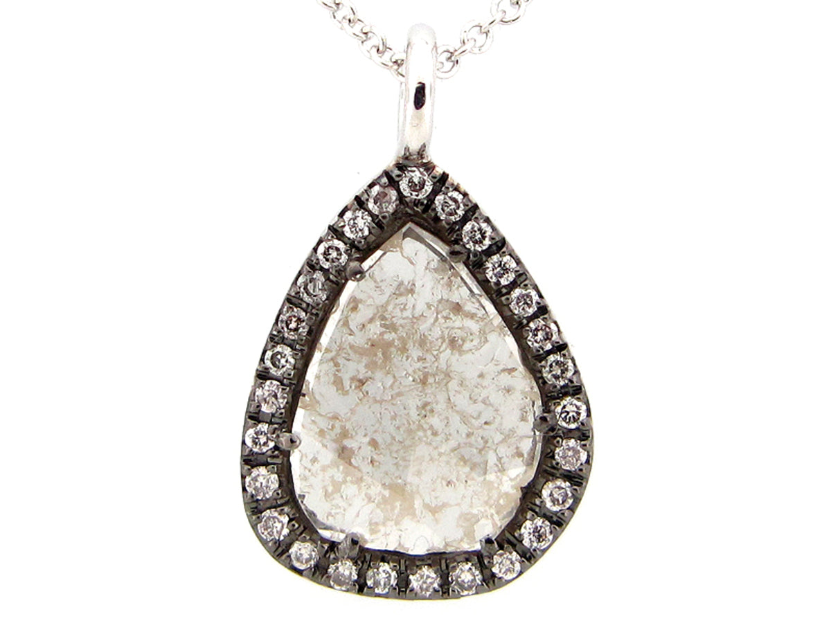 ROSE CUT SLICE GRAY DIAMOND PENDANT, 18KW (N)