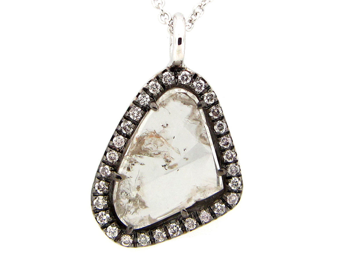 ROSE CUT SLICE GRAY DIAMOND PENDANT, 18KW (N)