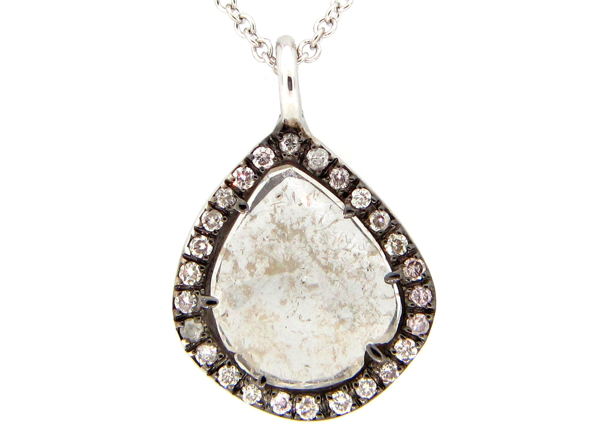 ROSE CUT SLICE GRAY DIAMOND PENDANT, 18KW (N)