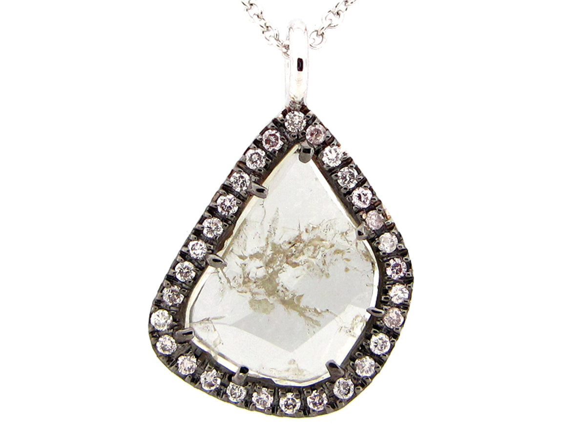 ROSE CUT SLICE GRAY DIAMOND PENDANT, 18KW (N)
