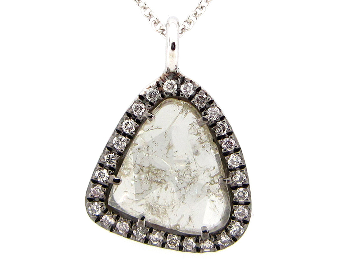ROSE CUT SLICE GRAY DIAMOND PENDANT, 18KW (N)