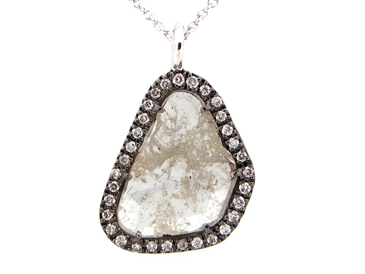 ROSE CUT SLICE GRAY DIAMOND PENDANT, 18KW (N)