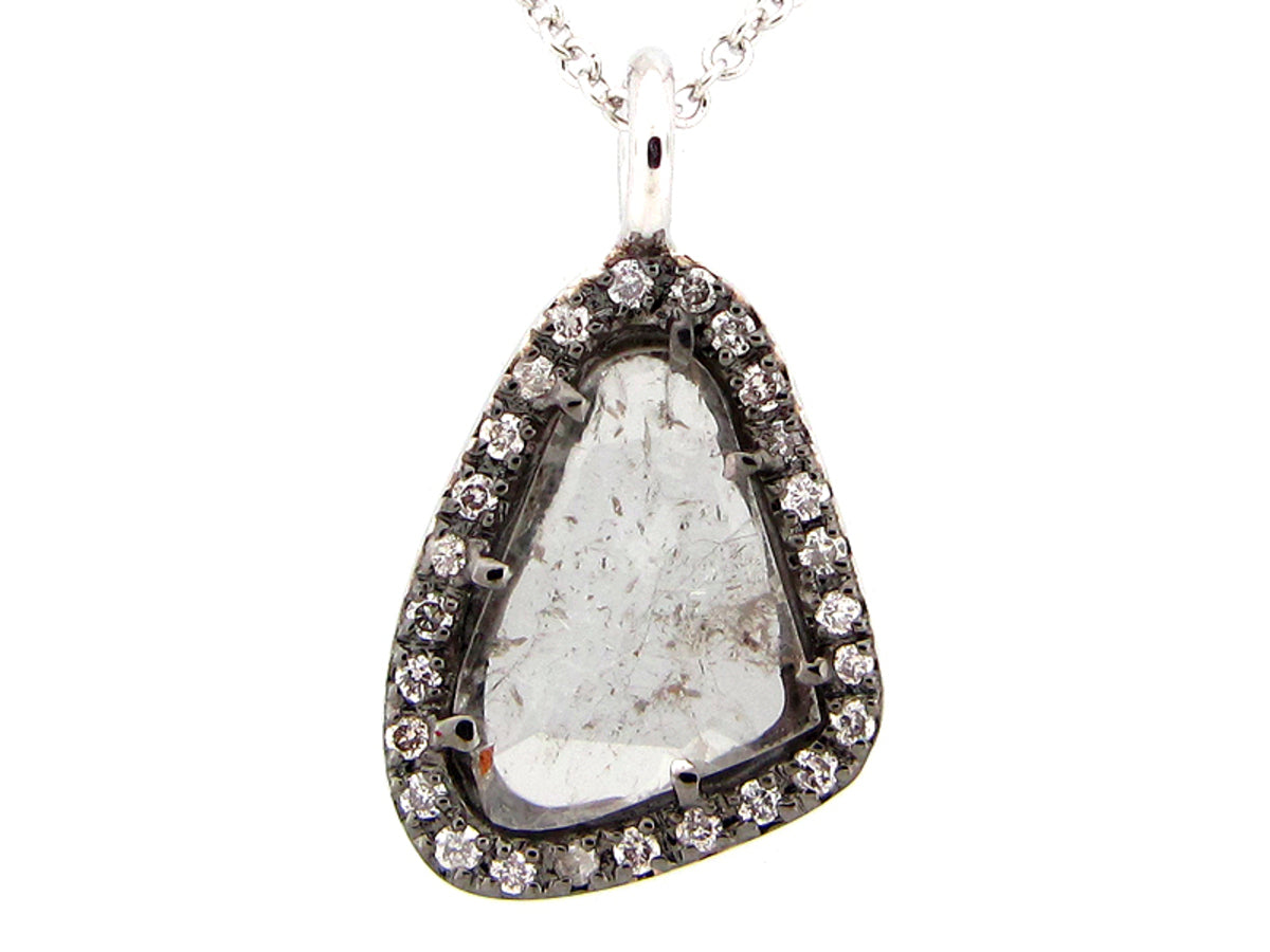 ROSE CUT SLICE GRAY DIAMOND PENDANT, 18KW (N)