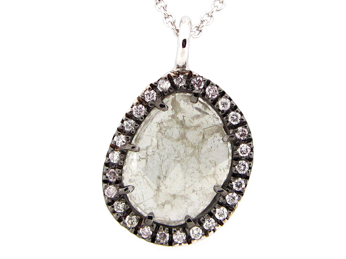 ROSE CUT SLICE GRAY DIAMOND PENDANT, 18KW (N)
