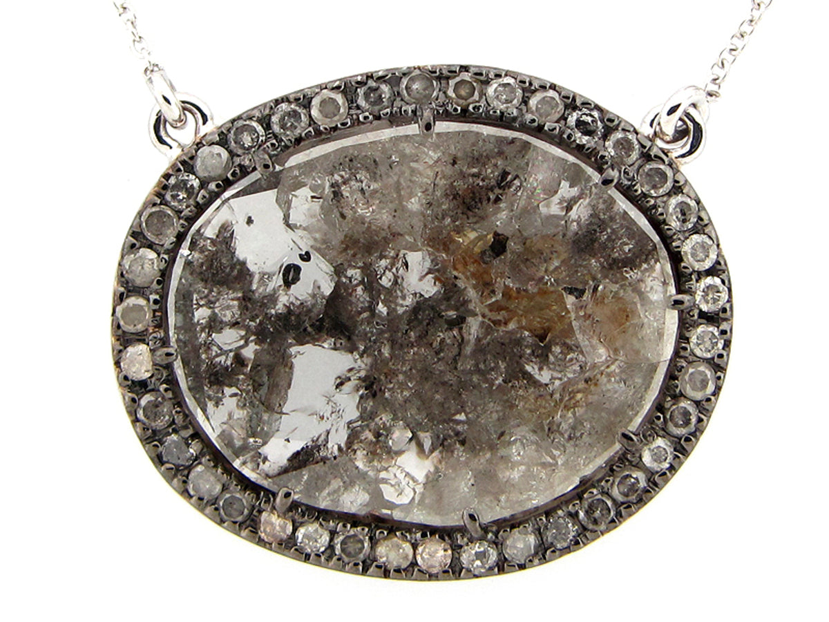 ROSE CUT SLICE GRAY DIAMOND PENDANT, 18KW (N)