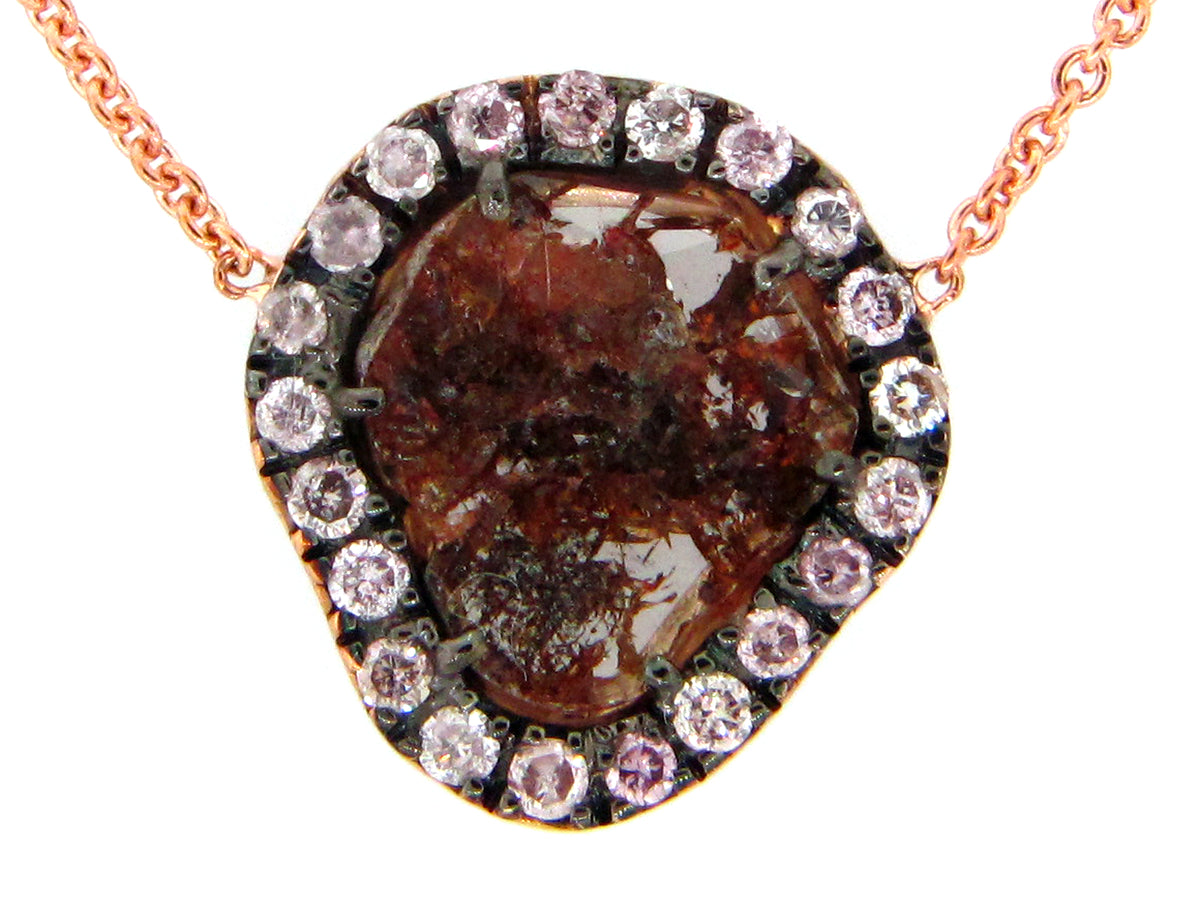 ROSE CUT SLICE BROWN DIAMOND PENDANT NECKLACE 18"/17"/16", 18KR (N)