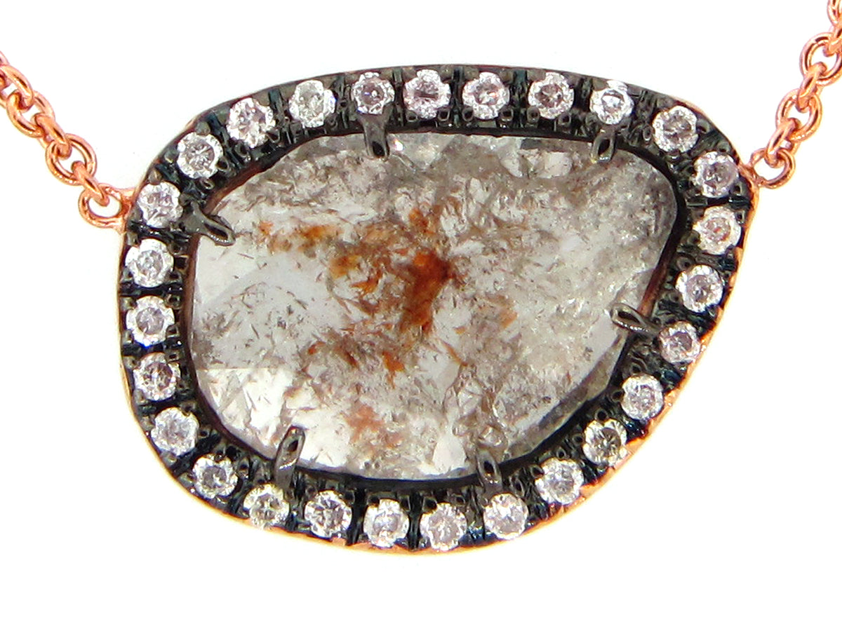 ROSE CUT SLICE BROWN DIAMOND PENDANT NECKLACE, 18"/17"/16", 18KR (N)