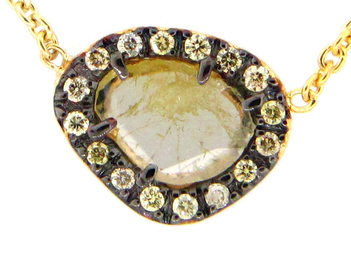 ROSE CUT SLICE YELLOW DIAMOND PENDANT NECKLACE 18"/17"/16", 18KY (N)