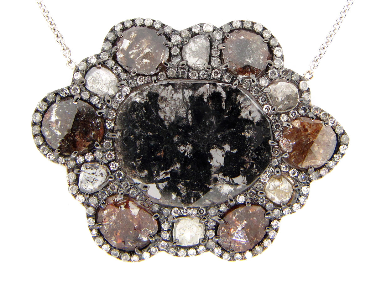 ROSE CUT SLICE BROWN/GREY DIAMOND PENDANT NECKLACE, 18"/17"/16", 18KW (N)