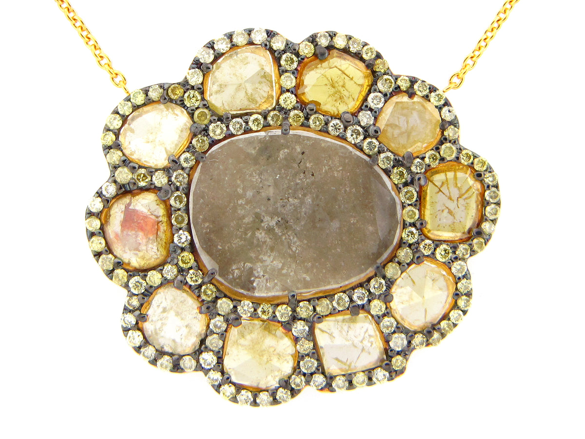 ROSE CUT SLICE YELLOW DIAMOND PENDANT NECKLACE, 18"/17"/16", 18KY (N)