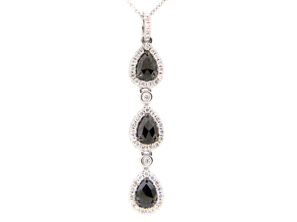 ROSE CUT BLACK & WHITE DIAMOND PENDANT, 14KW (R/H)