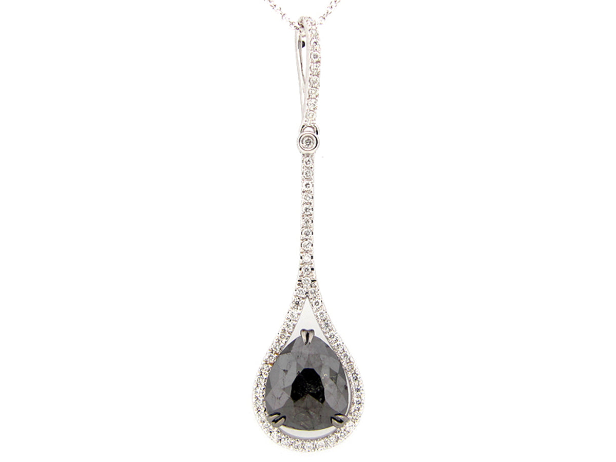 ROSE CUT BLACK & WHITE DIAMOND PENDANT, 14KW (R)