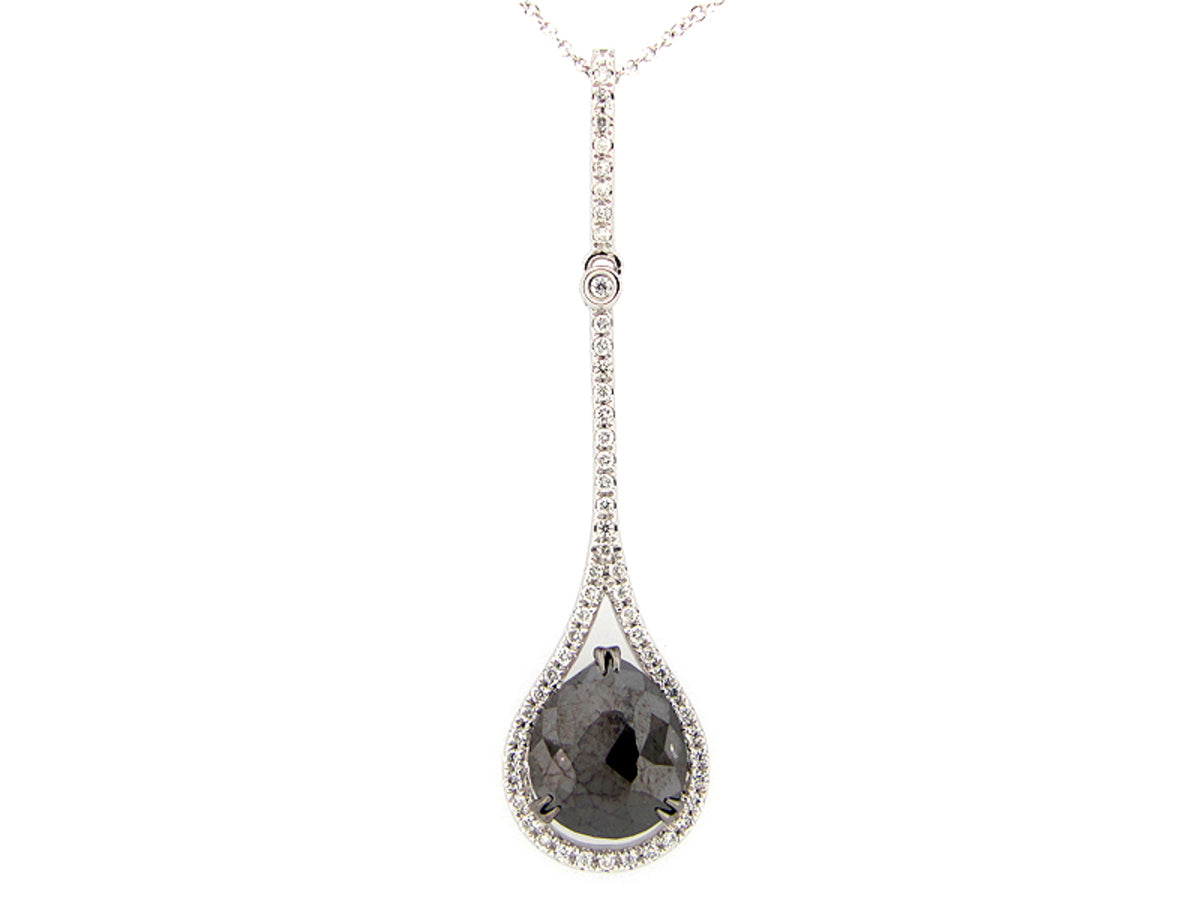 ROSE CUT BLACK & WHITE DIAMOND PENDANT, 14KW (R)