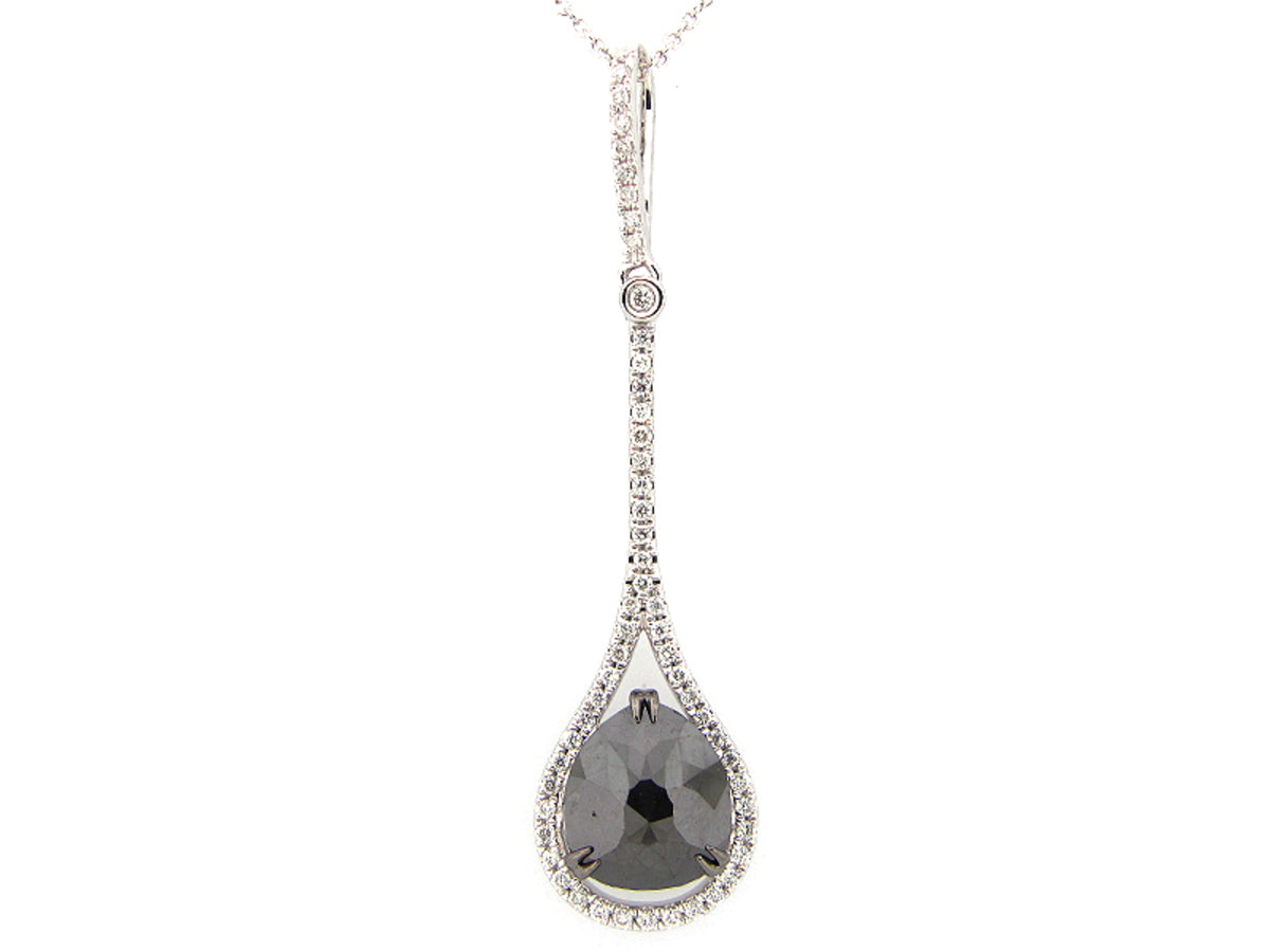 ROSE CUT BLACK & WHITE DIAMOND PENDANT, 14KW (R)