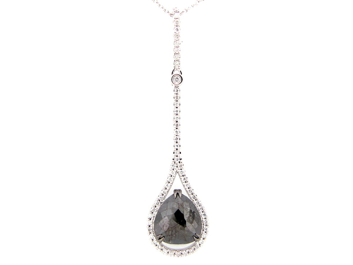 ROSE CUT BLACK & WHITE DIAMOND PENDANT, 14KW (R)