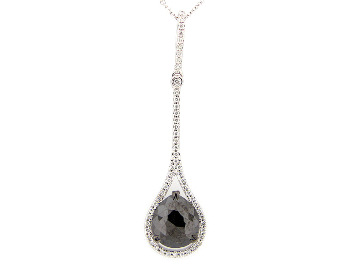 ROSE CUT BLACK & WHITE DIAMOND PENDANT, 14KW (R)