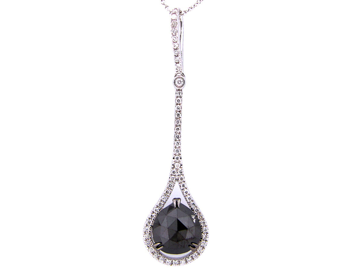 ROSE CUT BLACK & WHITE DIAMOND PENDANT, 14KW (R)
