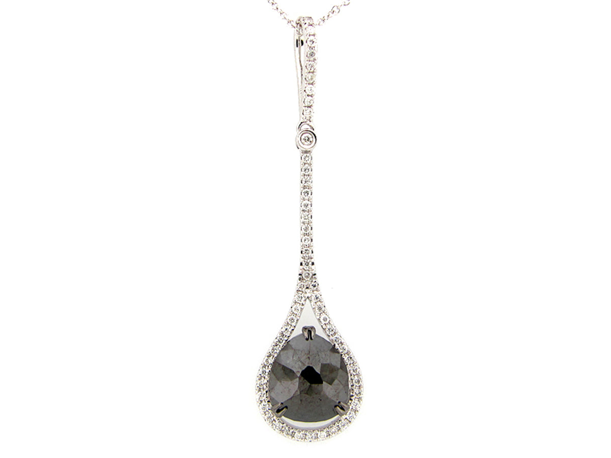 ROSE CUT BLACK & WHITE DIAMOND PENDANT, 14KW (R)